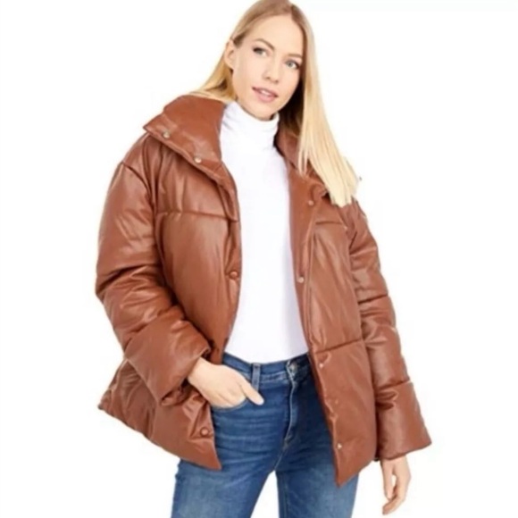 Anthropologie Avec Les Filles Vegan Faux Leather Puffer Jacket - Picture 1 of 13